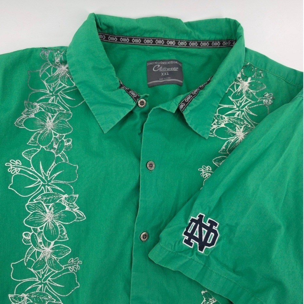 Chiliwear Notre Dame Fighting Irish Green Hibiscus Floral Button Up Shirt XXL